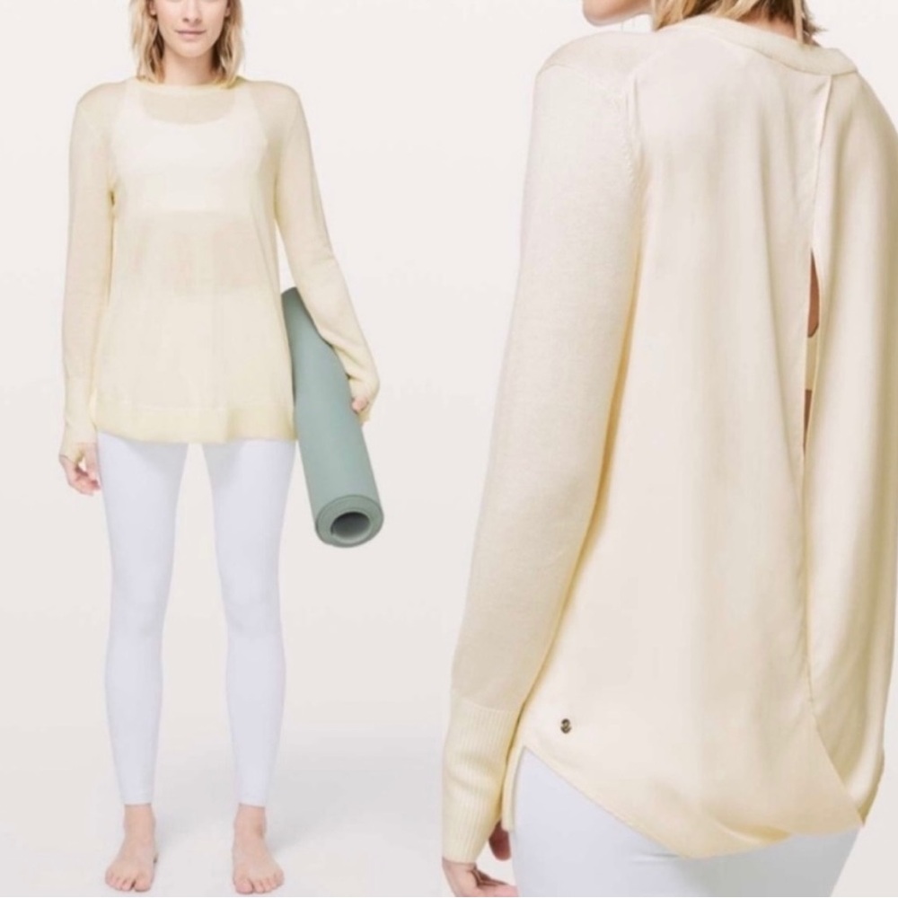 Lululemon Still At Ease Cashmere Blend Pullover Sweater Ivory Draped Open Back 6